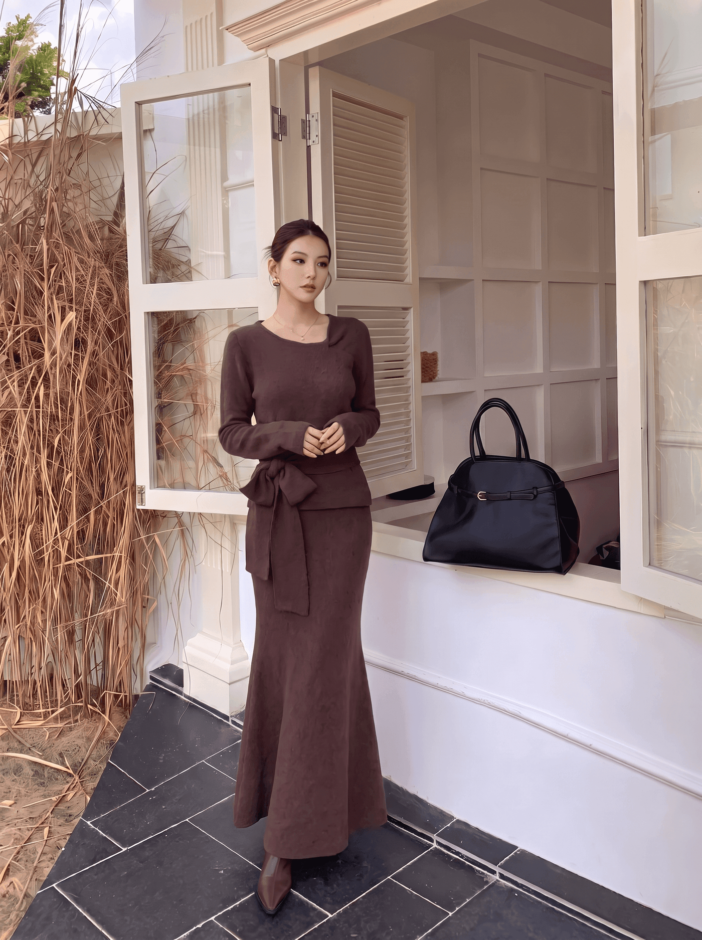 SPCKNJS003# Autumn/Winter New Arrival Mohair Wool Blend Knit Elegant Suit Skirt Set