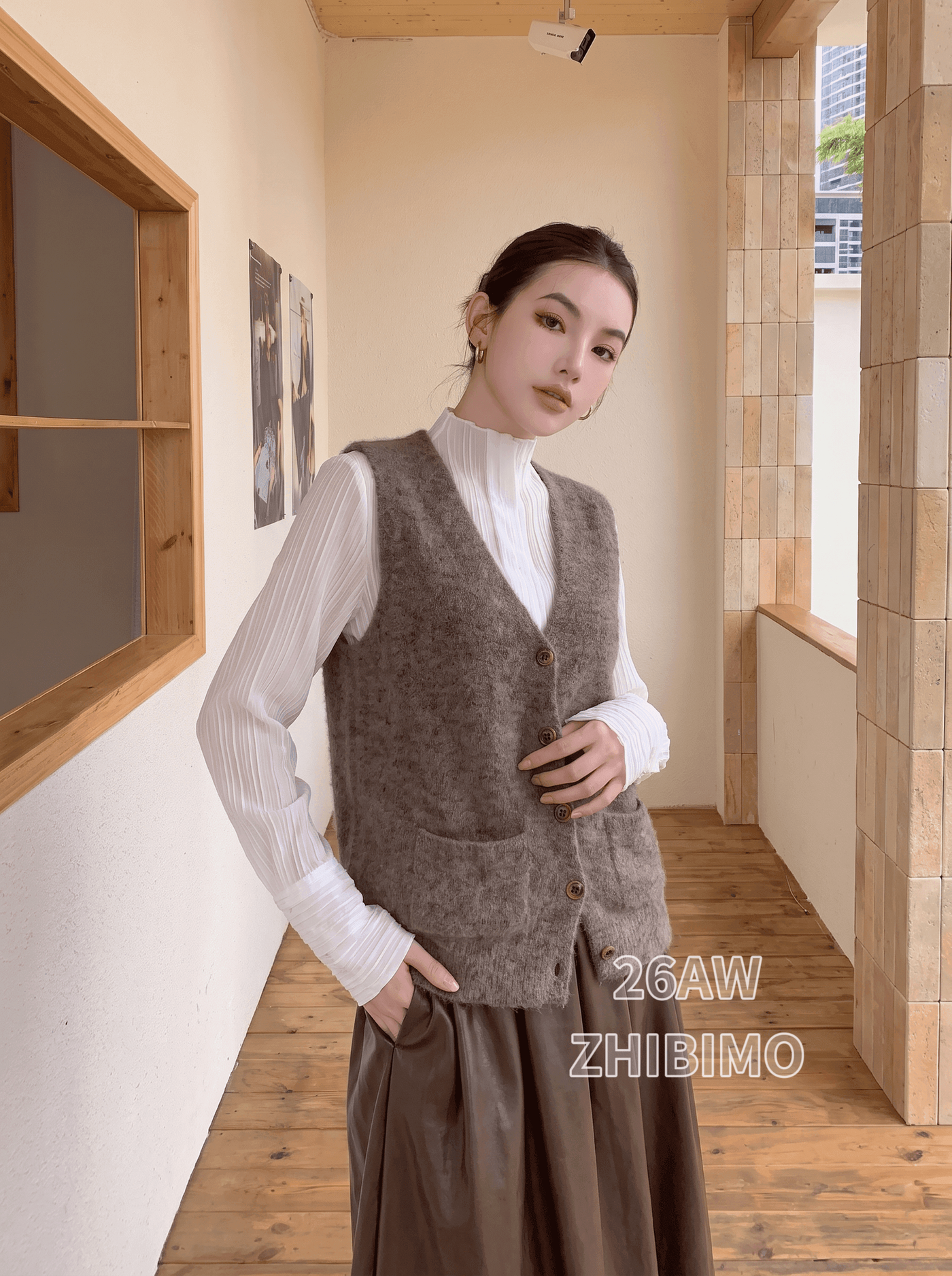 SXYSC01822# Fall/Winter New Mohair V-Neck Knit Cardigan Vest