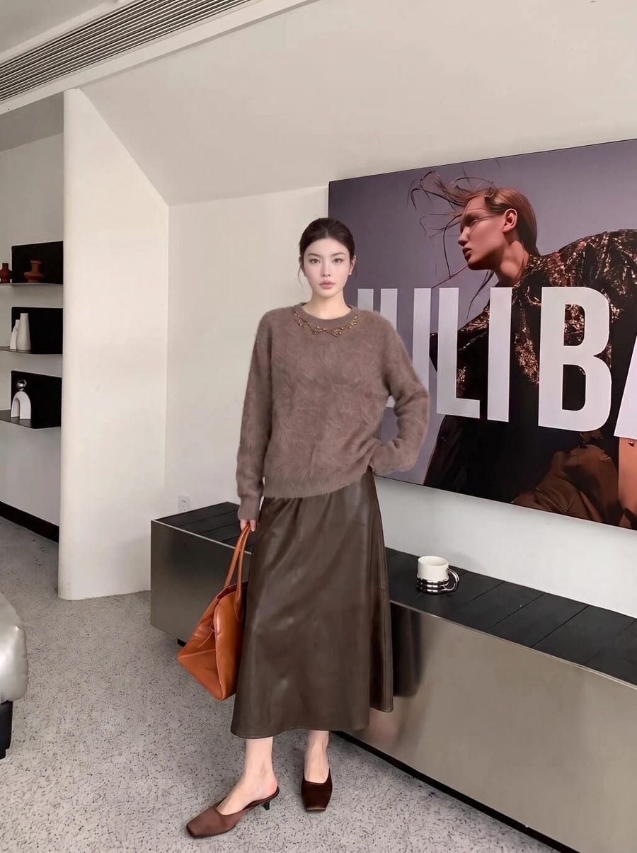 SXYSC01921 Fall/Winter New Arrival Cashmere Wool Silk Blend Crew Neck Knit Sweater