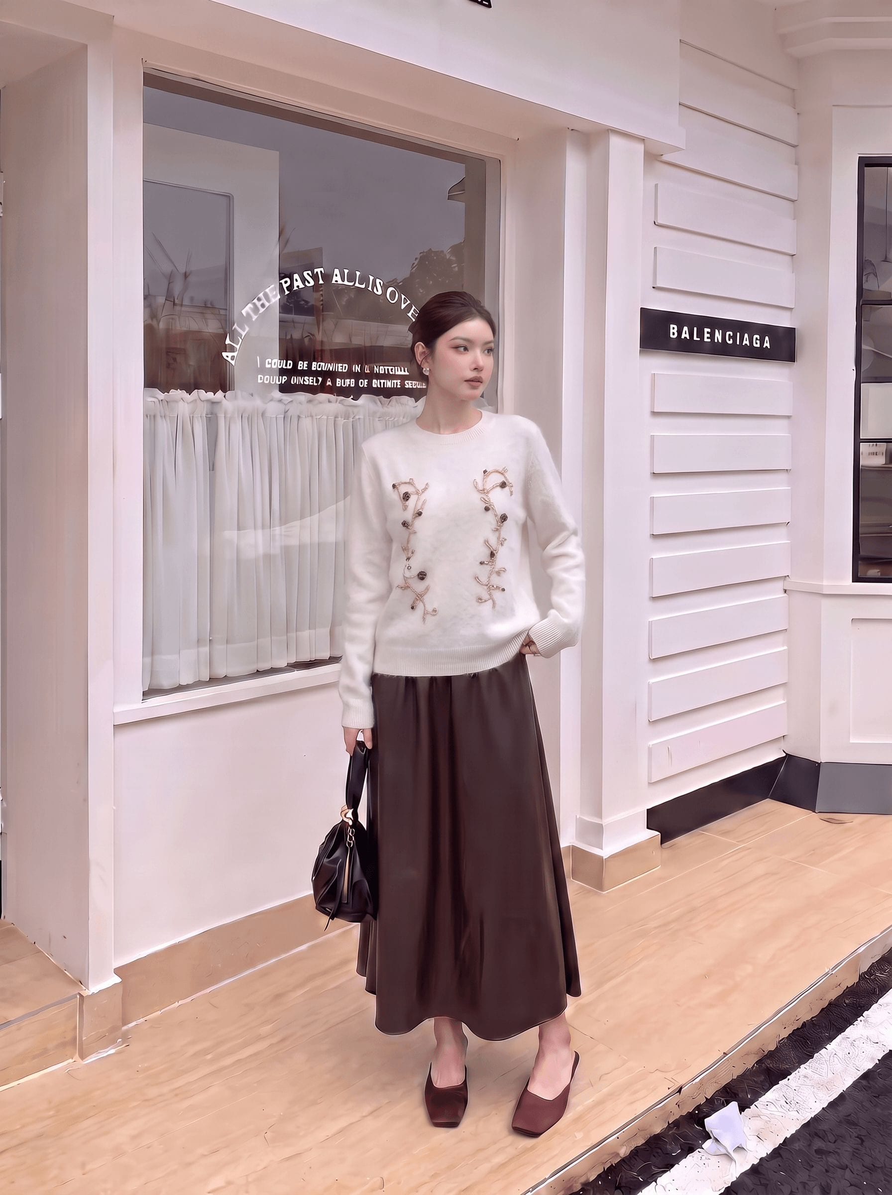 SXYSC02005# Autumn/Winter New Cashmere Wool Silk Blend Round Neck Heavy Beaded Knit Sweater