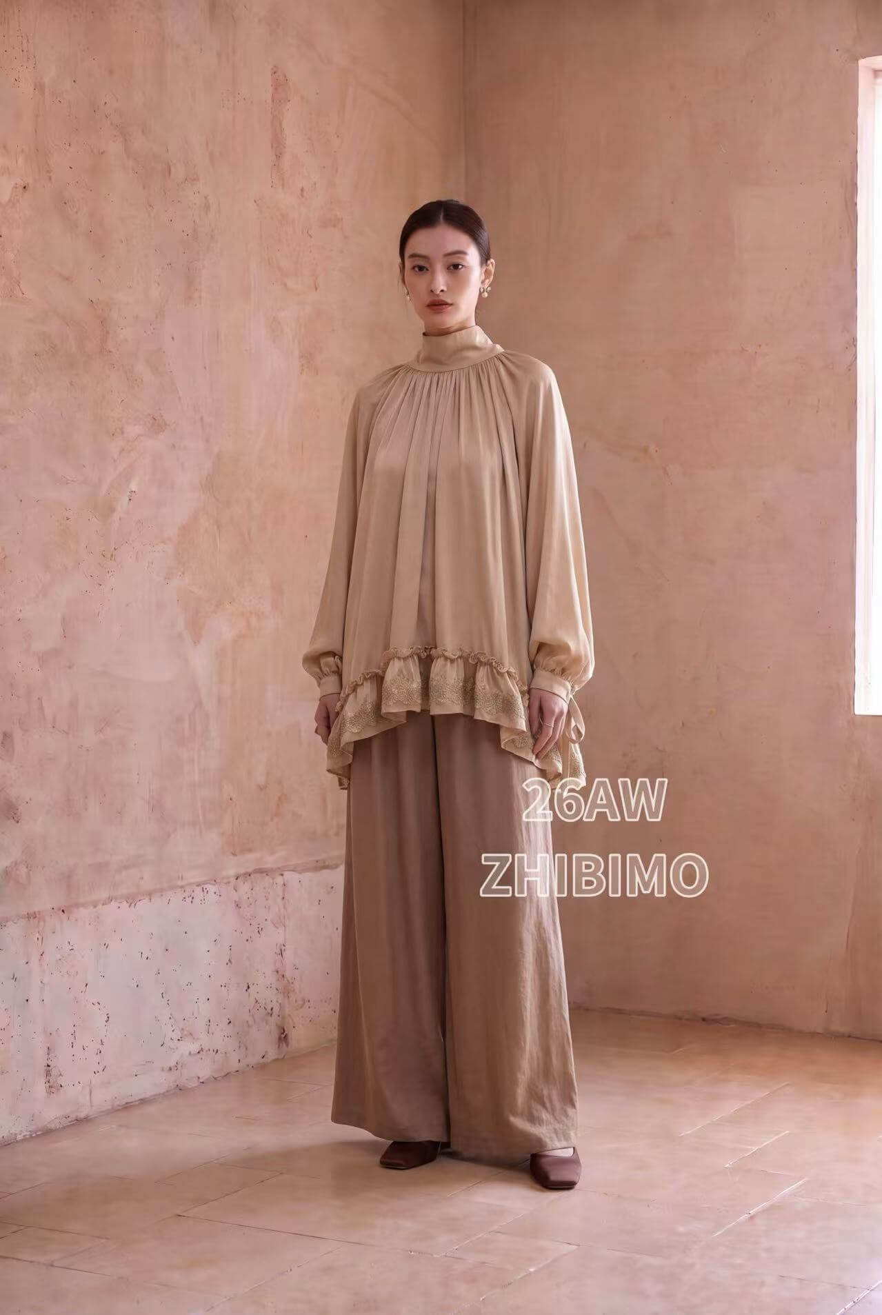 ZBM25DLPT33 Autumn Drape Linen Loose Wide-Leg Pants
