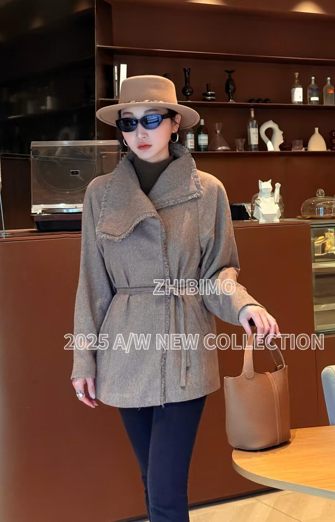 ZBM9260 Autumn Fringed Wide Lapel Belted Short Wool Coat