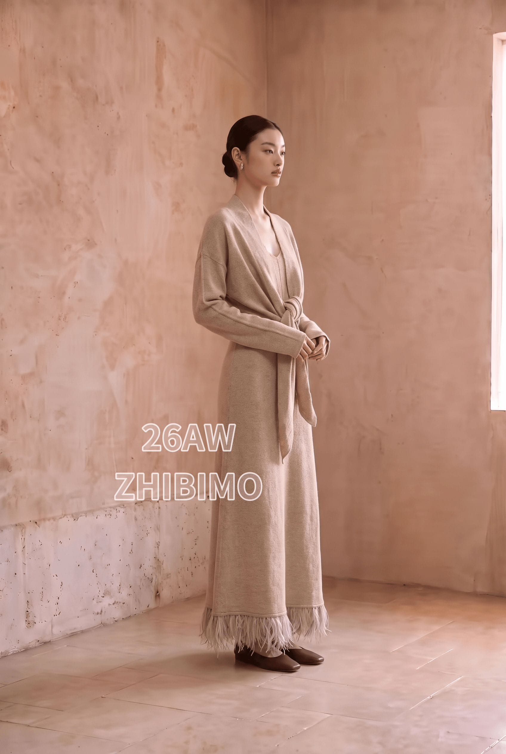 ZBMX065# Autumn New Knotted-Tie Knit Cardigan