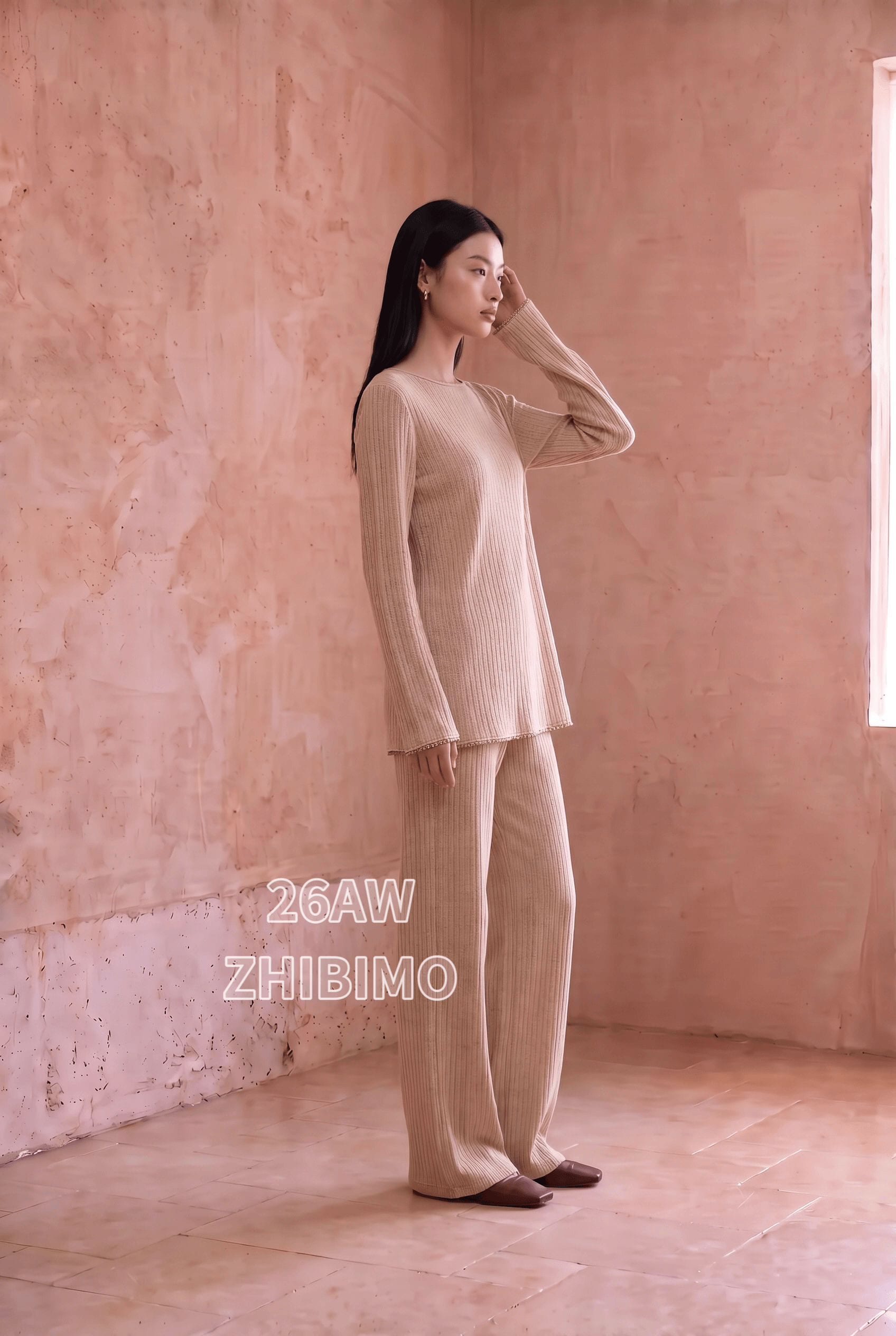 ZBMX068 Autumn Ribbed Knit Wide-Leg Pants