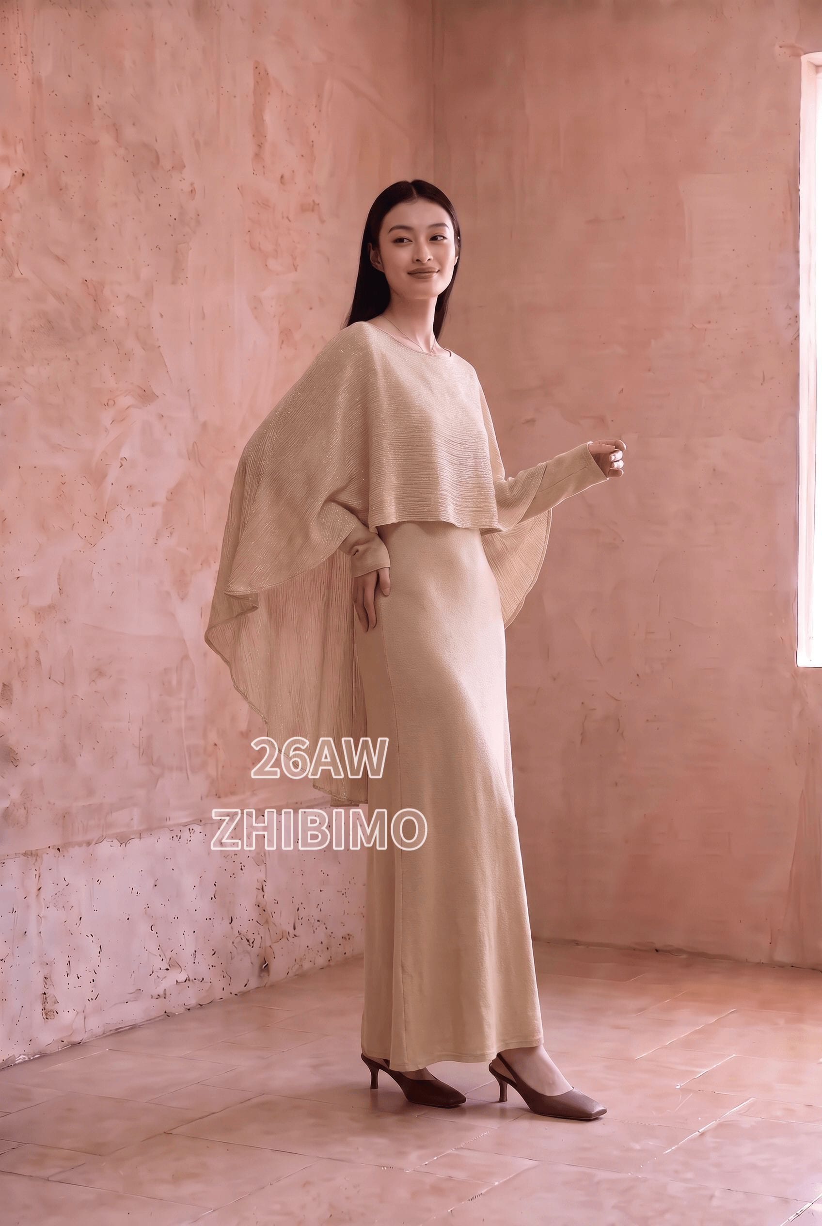 ZBMX095 Autumn Cape Shawl Two-Piece Dress