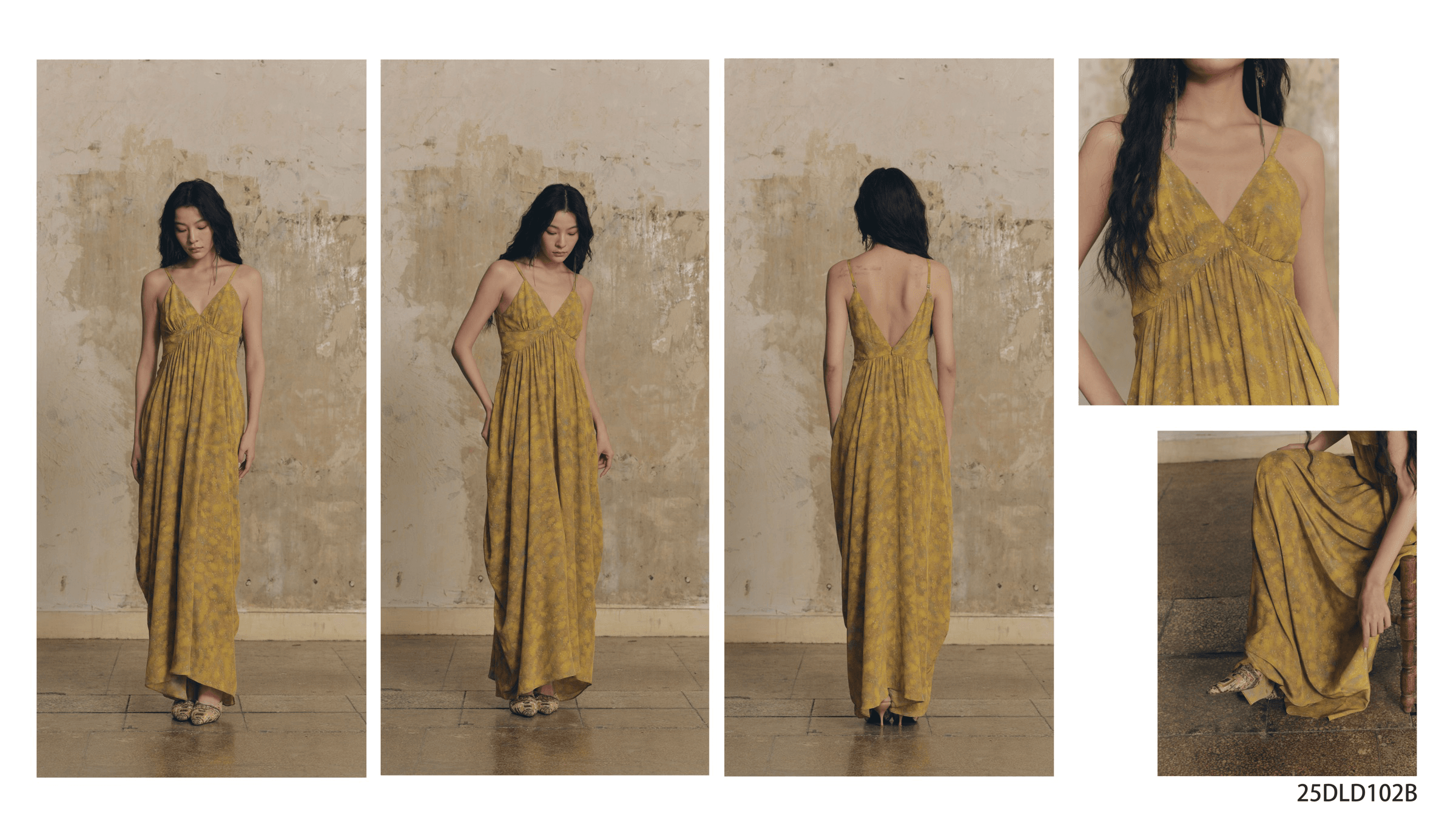 dili golden halter maxi dress detail