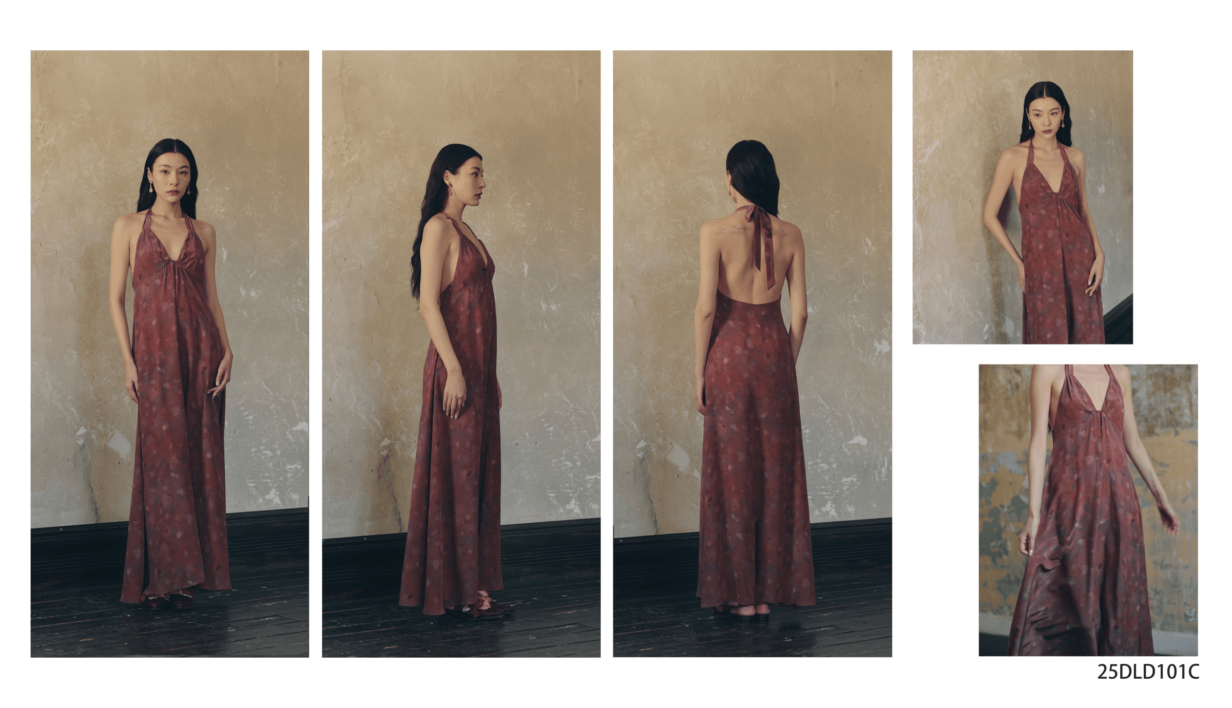dili rust halter-neck maxi dress style 25DLD101C