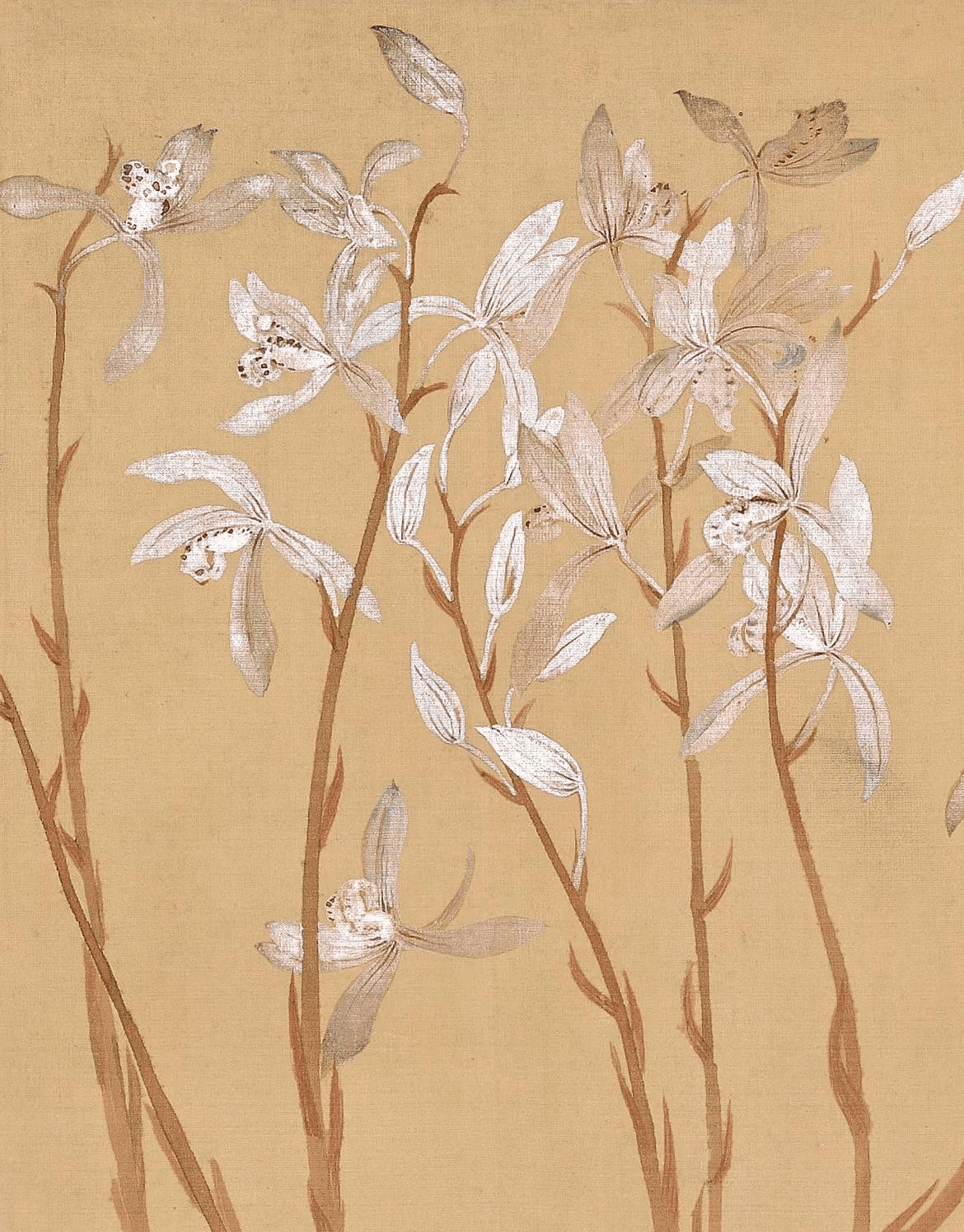 Nine Orchids collection detail shot — close-up of botanical print and natural fabric texture